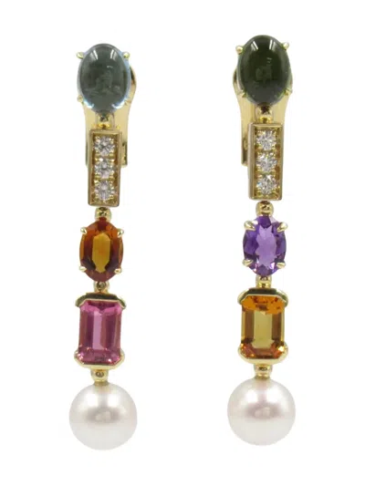 Pre-owned Bvlgari 2010s 18k Yellow Gold Allegra Multi-stone Earrings