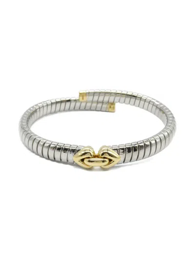 Pre-owned Bvlgari 2010s 18k Yellow Gold Doppio Cuore Spiral Bangle In Silver