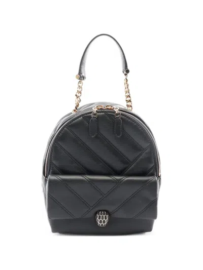 Pre-owned Bvlgari 2010s Cabochon Serpenti Leather Backpack In Black