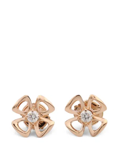 Pre-owned Bvlgari 2010s Fiorever Diamond Earrings In Pink