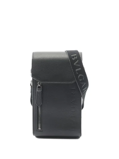 Pre-owned Bvlgari 2010s Leather Zip Shoulder Bag In Black