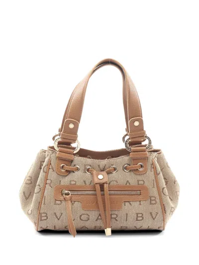 Pre-owned Bvlgari 2010s Logomania Maxilettere Tote Bag In Neutral