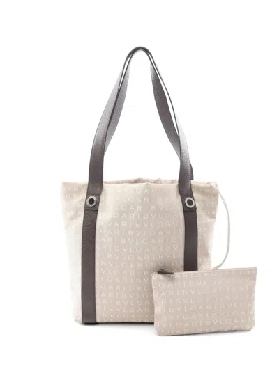 Pre-owned Bvlgari 2010s Logomania Tote Bag In Neutral
