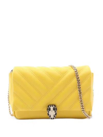 Pre-owned Bvlgari 2010s Mini Serpenti Cabochon Crossbody Bag In Yellow
