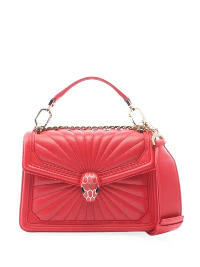 Pre-owned Bvlgari 2010s Serpenti Diamond Blast Shoulder Bag In Red