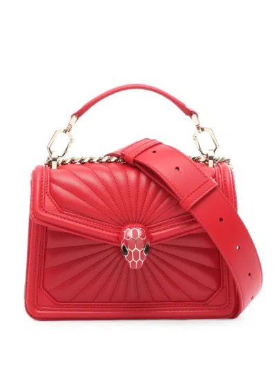 Pre-owned Bvlgari 2010s Serpenti Diamond Blast Tote Bag In Red
