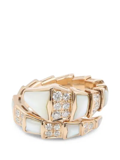 Pre-owned Bvlgari 2010s Serpenti Mother-of-pearl And Diamond Ring In Pink