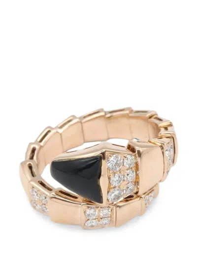 Pre-owned Bvlgari 2010s Serpenti Onyx And Diamond Ring In Pink