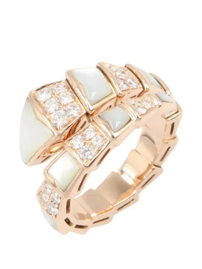 Pre-owned Bvlgari 2010s Serpenti Viper Mother-of-pearl And Diamond Ring In Pink