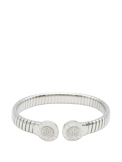 Pre-owned Bvlgari 2010s Tubogas Diamond Bracelet In Silver