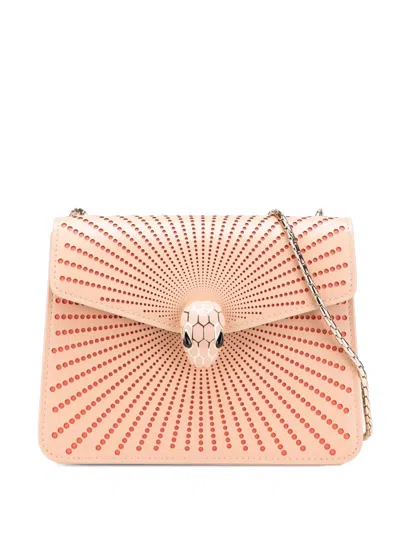 Pre-owned Bvlgari 2011-2025 Small Laser Cut Calfskin Serpenti Forever Diamond Blast Sunshine Crossbody Bag In Brown