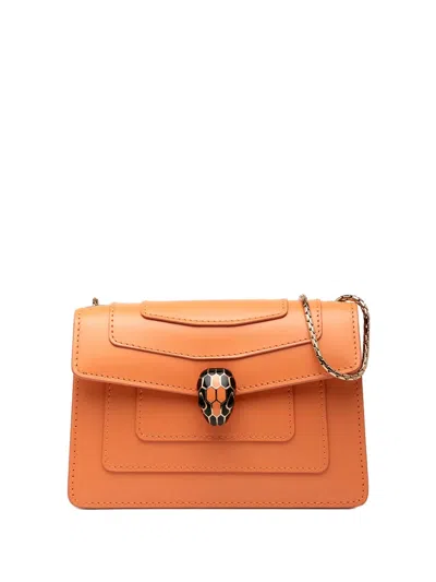 Pre-owned Bvlgari 2011 Calfskin Serpenti Forever Crossbody Bag In Orange