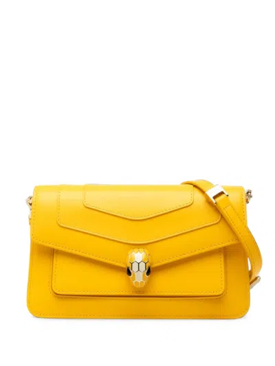 Pre-owned Bvlgari 2011 Calfskin Serpenti Forever East West Shoulder Bag In Yellow
