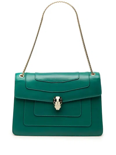 Pre-owned Bvlgari 2011-2026 Medium Calfskin Serpenti Forever Shoulder Bag In Green