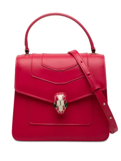 Pre-owned Bvlgari 2011-2026 Small Calfskin Serpenti Forever Top Handle Bag Satchel In Red