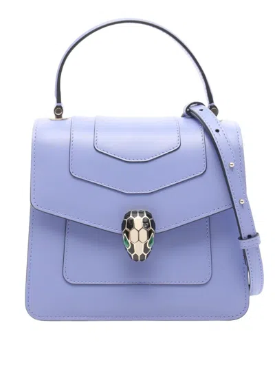 Pre-owned Bvlgari 2012 Leather Serpenti Forever Satchel In Blue