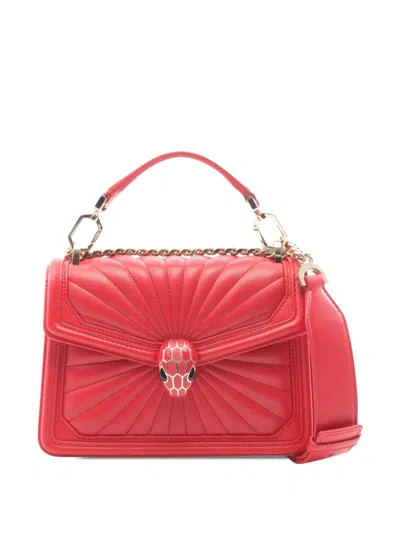 Pre-owned Bvlgari 2015-2026 Leather Serpenti Diamond Blast Satchel In Red
