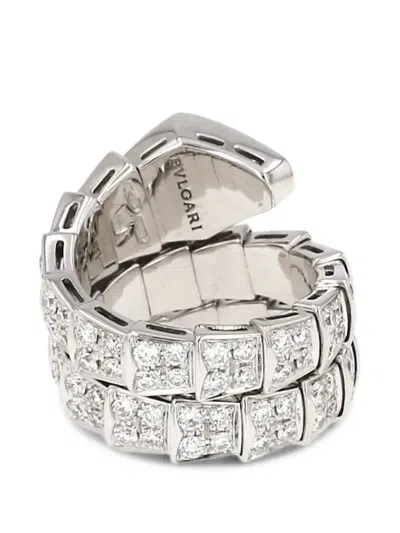 Pre-owned Bvlgari 2016 Serpenti Viper Diamond Ring In Silver