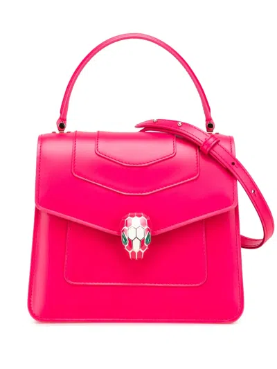 Pre-owned Bvlgari 2017-2025 Small Calfskin Serpenti Forever Top Handle Bag Satchel In Pink