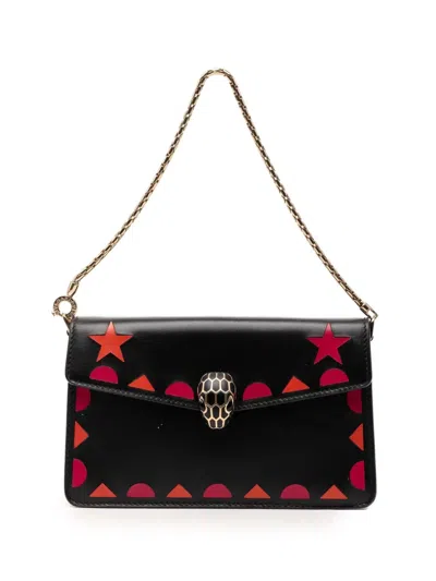 Pre-owned Bvlgari 2017 Mini Calfskin Geometric And Stars Patch Serpenti Forever With Chain Clutch Bag In Pink