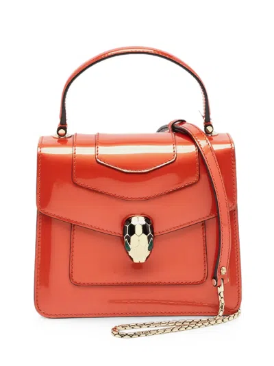 Pre-owned Bvlgari 2017 Serpenti Forever Leather Tote Bag In Red