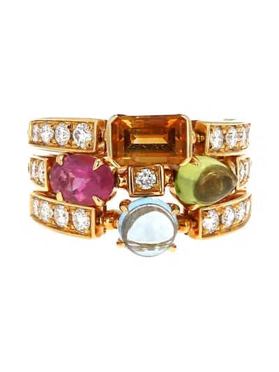 Pre-owned Bvlgari 2019 18k Gold Large Allegra Diamond And Multi-stone Ring