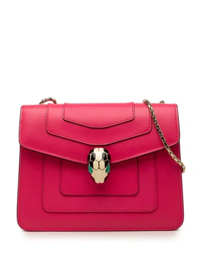 Pre-owned Bvlgari 2019 Small Leather Square Serpenti Forever Chain Crossbody Bag In Pink