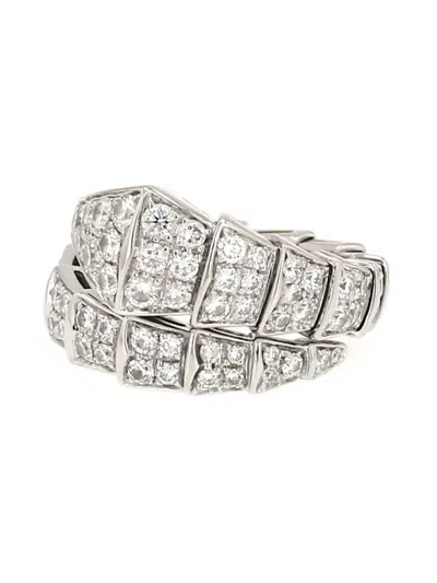 Pre-owned Bvlgari 2020's Diamond White Gold Serpenti Viper Ring In Silver