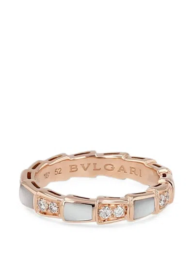 Pre-owned Bvlgari 2020 Serpenti Viper Mother-of-pearl And Diamond Ring In Pink