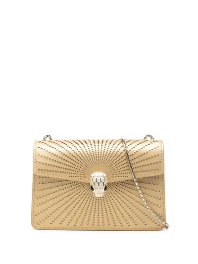 Pre-owned Bvlgari 2020-2021 Mini Laser Cut Calfskin Serpenti Forever Diamond Blast Sunshine Crossbody Bag In Gold