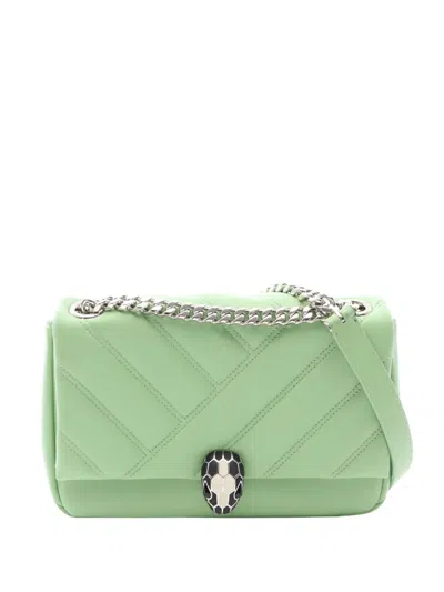 Pre-owned Bvlgari 2020-2025 Leather Serpenti Cabochon Chain Crossbody Bag In Green