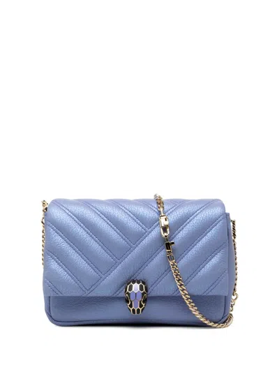 Pre-owned Bvlgari 2020-2026 Leather Serpenti Cabochon Chain Crossbody Bag In Purple