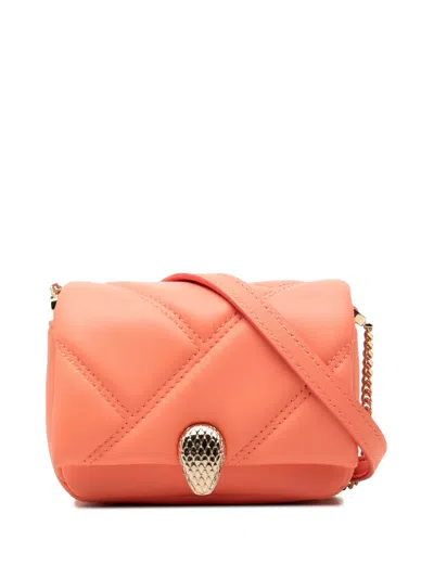Pre-owned Bvlgari 2020-2026 Micro Leather Serpenti Cabochon Crossbody Bag In Orange