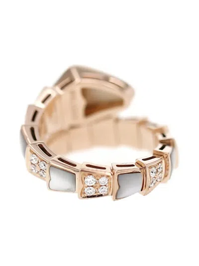 Pre-owned Bvlgari 2020´s Serpenti Viper Diamond And Mother Of Pearl Ring In Pink