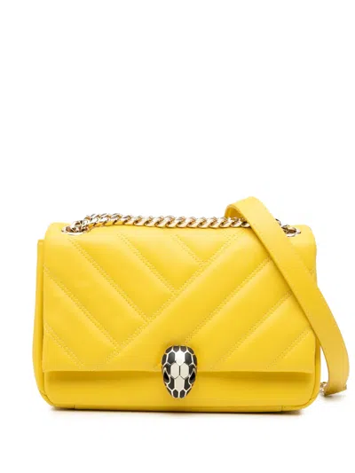 Pre-owned Bvlgari 2021-2025 Leather Serpenti Cabochon Chain Crossbody Bag In Yellow