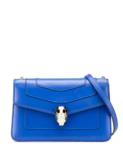 Pre-owned Bvlgari 2021-2025 Small Leather Serpenti Forever Chain Crossbody Bag In Blue