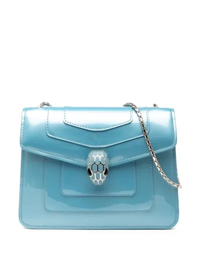 Pre-owned Bvlgari 2021-2025 Small Patent Serpenti Forever Crossbody Bag In Blue