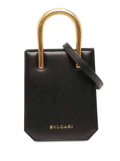 Pre-owned Bvlgari 2021-2026 Mini Leather Serpentine Tote Satchel In Black