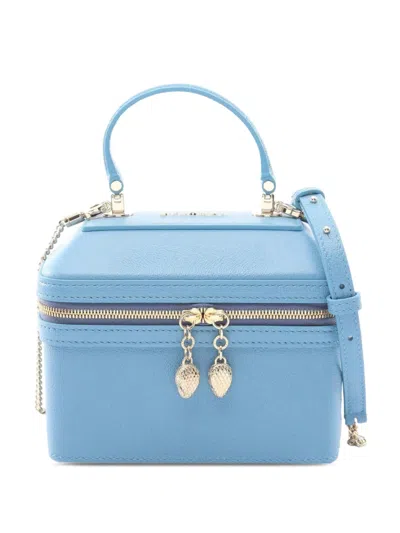 Pre-owned Bvlgari 2023-2026 Grained Calfskin Serpenti Forever Vanity Bag Satchel In Blue