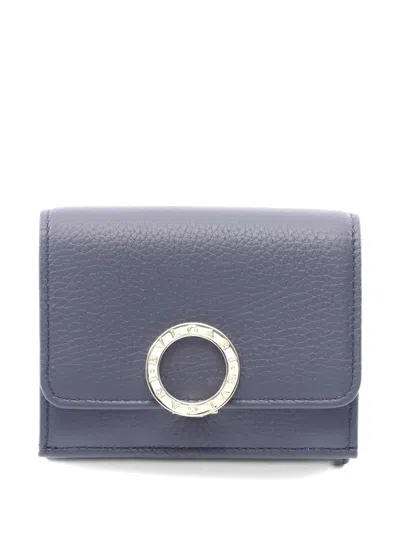 Pre-owned Bvlgari 20s Logo Trifold Wallet In Blue