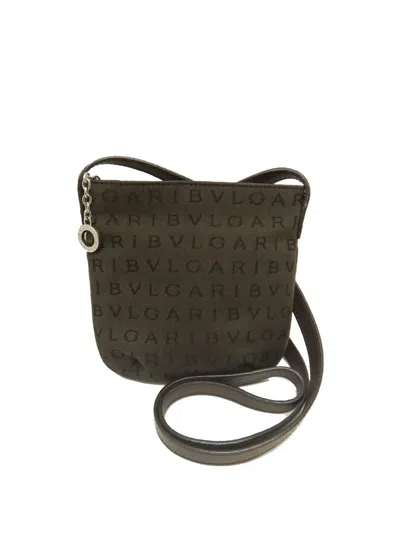 Pre-owned Bvlgari 20th Century Logomania Canvas Crossbody Bag In Brown