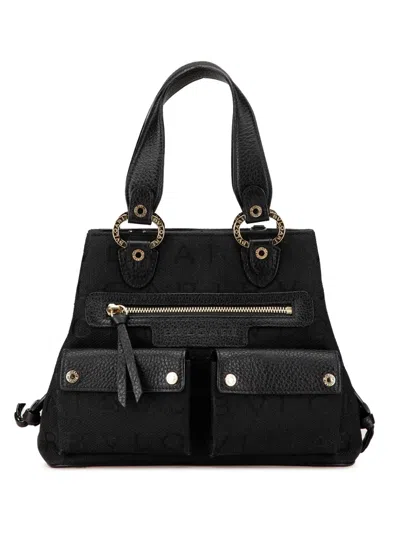 Pre-owned Bvlgari 20th Century Logomania Canvas Handbag In Black