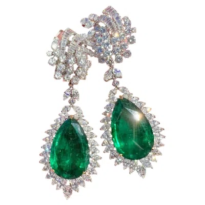Pre-owned Bvlgari 60.00 Carat Gia Cert Emerald & 32.00 Carat Diamond Day-night Earrings In Green