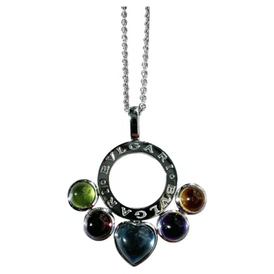Pre-owned Bvlgari Allegra 18k White Gold Multi-gemstone Heart Slide Pendant Necklace