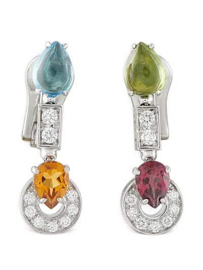 Pre-owned Bvlgari Allegra Multi-gemstone And Diamond Earrings In Silver
