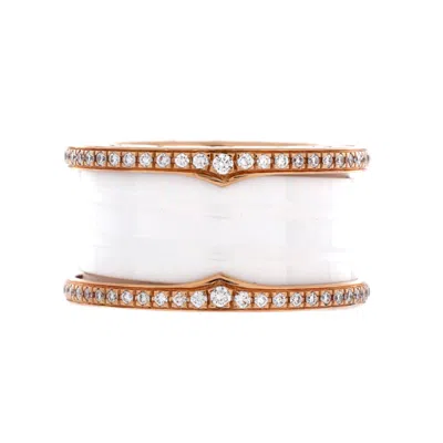Bvlgari B. Zero1 Three Band Ring 18k Rose Gold And Ceramic With Diamonds In Silver
