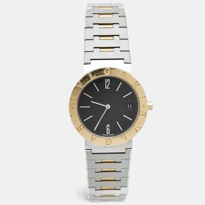 Pre-owned Bvlgari Bb33sgd Black Dial 18k Yellow Gold Stainless Steel Men's Wristwatch 33 Mm
