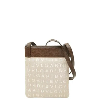 Pre-owned Bvlgari Beige Brown Canvas Leather Pochette Shoulder Bag ()