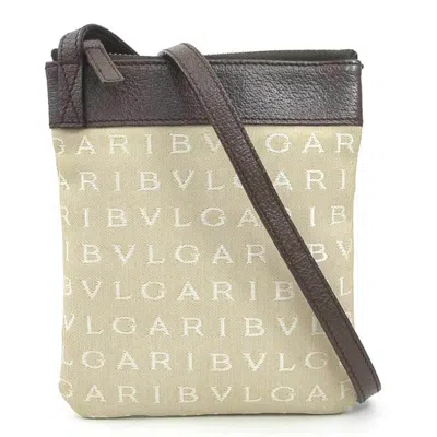 Pre-owned Bvlgari Beige Brown Canvas Leather Shoulder Bag ()