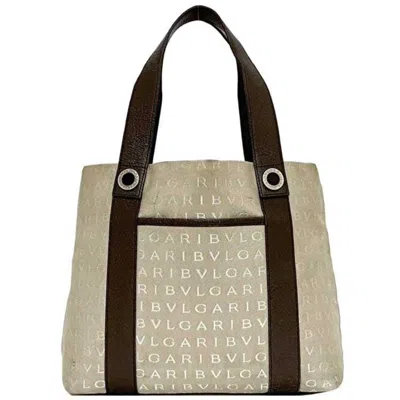 Pre-owned Bvlgari Beige Brown Canvas Leather Tote Bag () In Beige, Brown